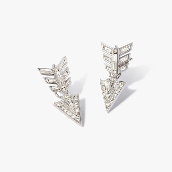 Deco 18ct White Gold Diamond Feather Arrow Earrings